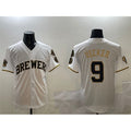 Milwaukee Brewers #9 Bob Uecker White Gold Tomch With Home Patch Limited Stitched Jersey