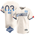 Los Angeles Dodgers #3 Edwin D¨ªaz Player Cream Tomch World Series Meet City Connect Limited Home Stitched Jerseys