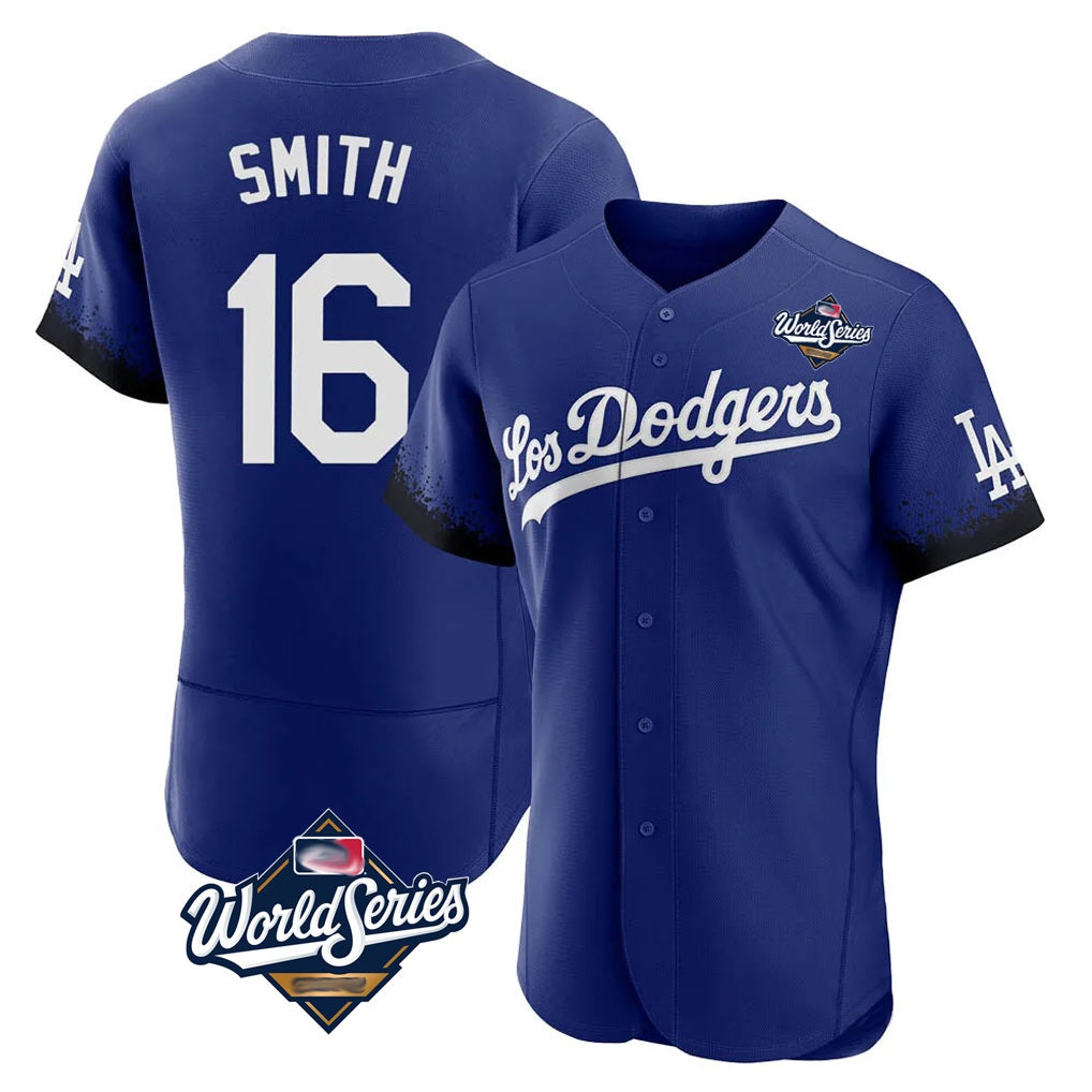 Los Angeles Dodgers #16 Will Smith Player Royal Tomch World Series City Connect Elite Home Stitched Jerseys