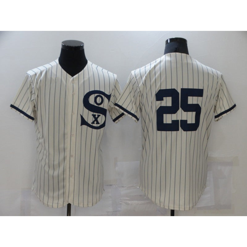Chicago White Sox #25 Andrew Vaughn 2021 Cream Navy Tomch Field of Dreams Flex Base Stitched Jersey
