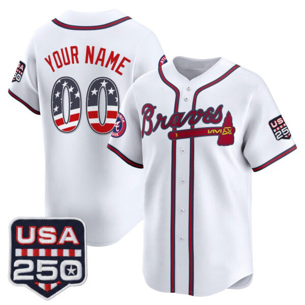 Custom Atlanta Braves White Tomch USA 250 Fourth of July Vapor Premier Limited Jersey ¨C All Stitched