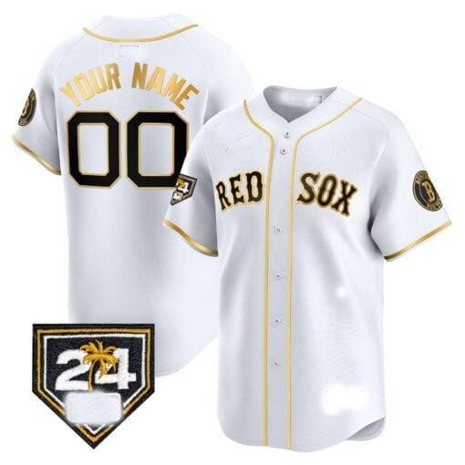 Custom Boston Red Sox 2024 Spring Training Patch Vapor Premier Limited Jersey ¨C White Gold Tomch