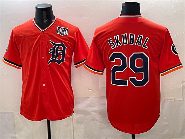 Detroit Tigers #29 Tarik Skubal Orange Thaam 2026 Alternate USA 250' Patch Vapor Premier Limited Stitched Jersey
