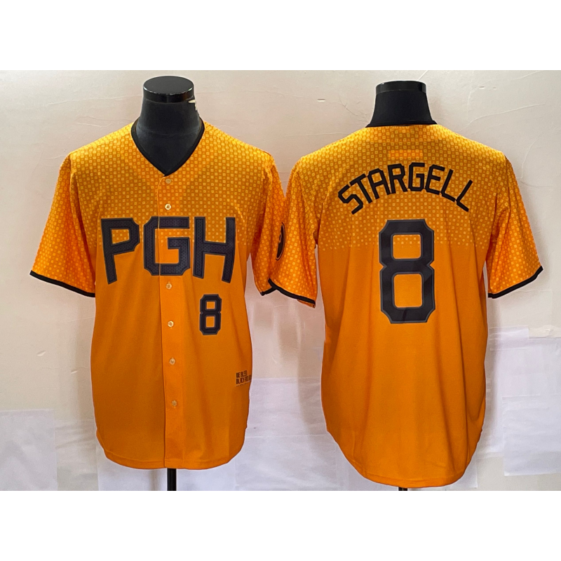 Pittsburgh Pirates #8 Willie Stargell Number Gold Tomch 2023 City Connect Stitched Jersey 2