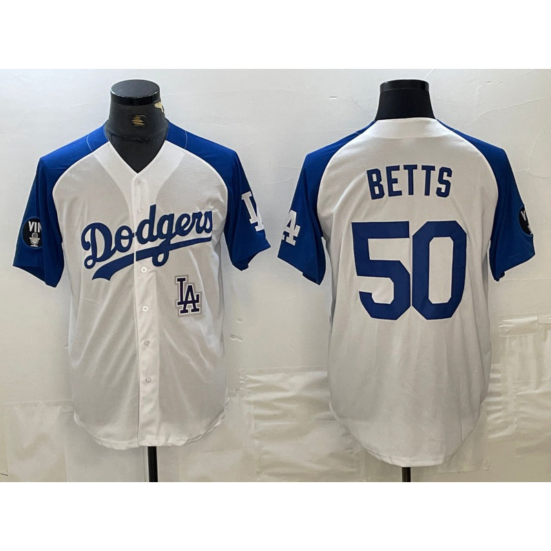 Los Angeles Dodgers #50 Mookie Betts White Thaam Blue Fashion Stitched Cool Base Limited Jersey 2