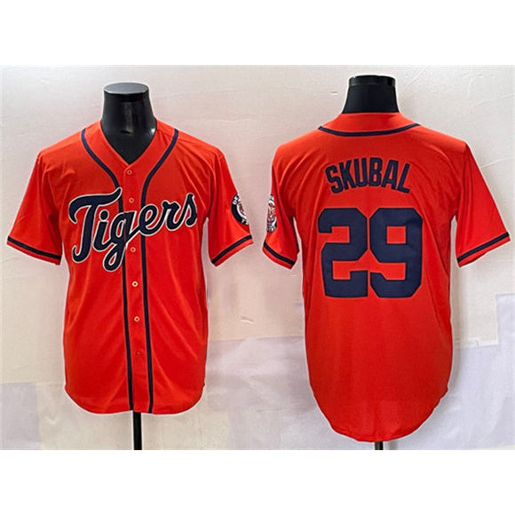 Detroit Tigers #29 Tarik Skubal Orange Thaam With Patch Cool Base Stitched Jersey