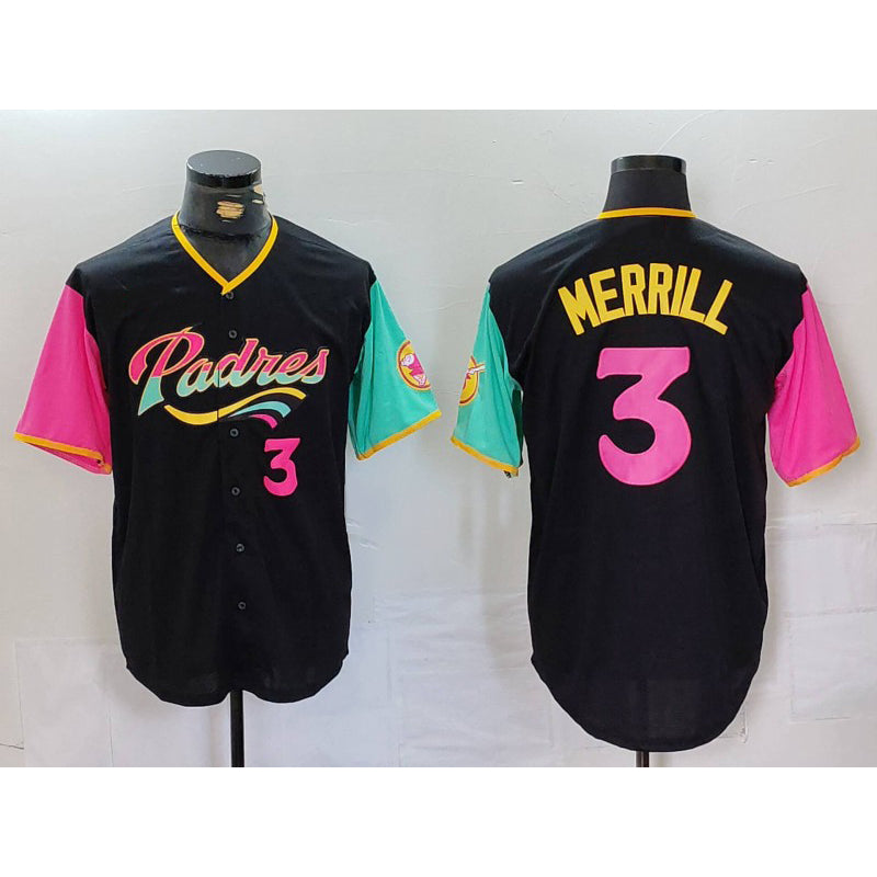 San Diego Padres #3 Jackson Merrill Black Tomch Player Number Fashion Jersey