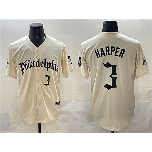 Philadelphia Phillies #3 Bryce Harper Cream Tomch Gothic Vapor Limited Stitched Jersey