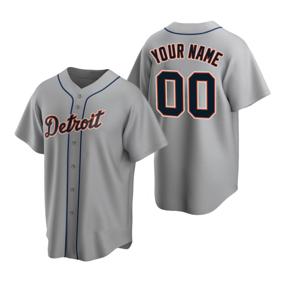 Custom Detroit Tigers Gray Tomch Stitched Cool Base Road Jersey