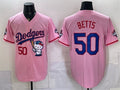 Los Angeles Dodgers #50 Mookie Betts Pink Tomch Hello Kitty Night 2025 World Series Champions Patch Stitched Jersey