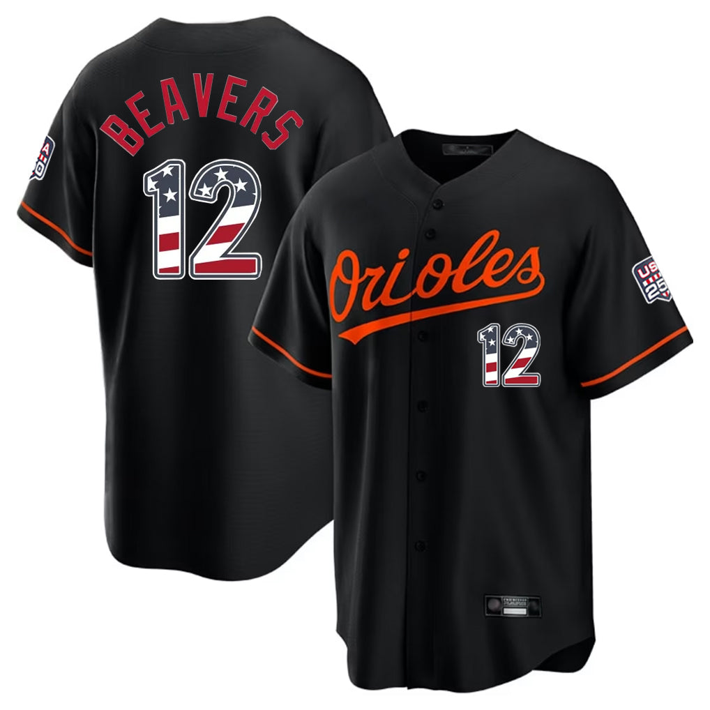 Baltimore Orioles #12 Dylan Beavers Player Black Tomch USA 250 Fourth of July Home Game Stitched Jerseys