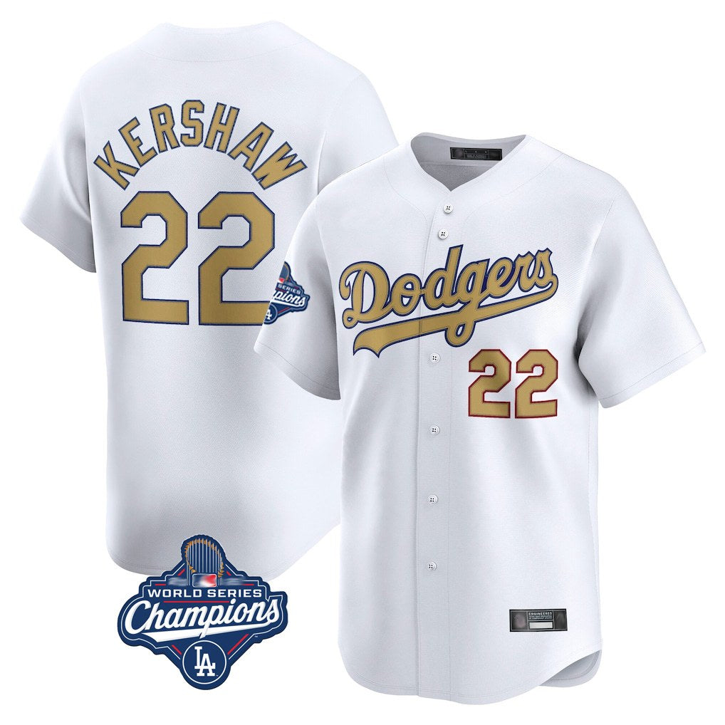 Los Angeles Dodgers #22 Clayton Kershaw Player White Gold Tomch World Series Meet Collection Limited Home Stitched Jerseys