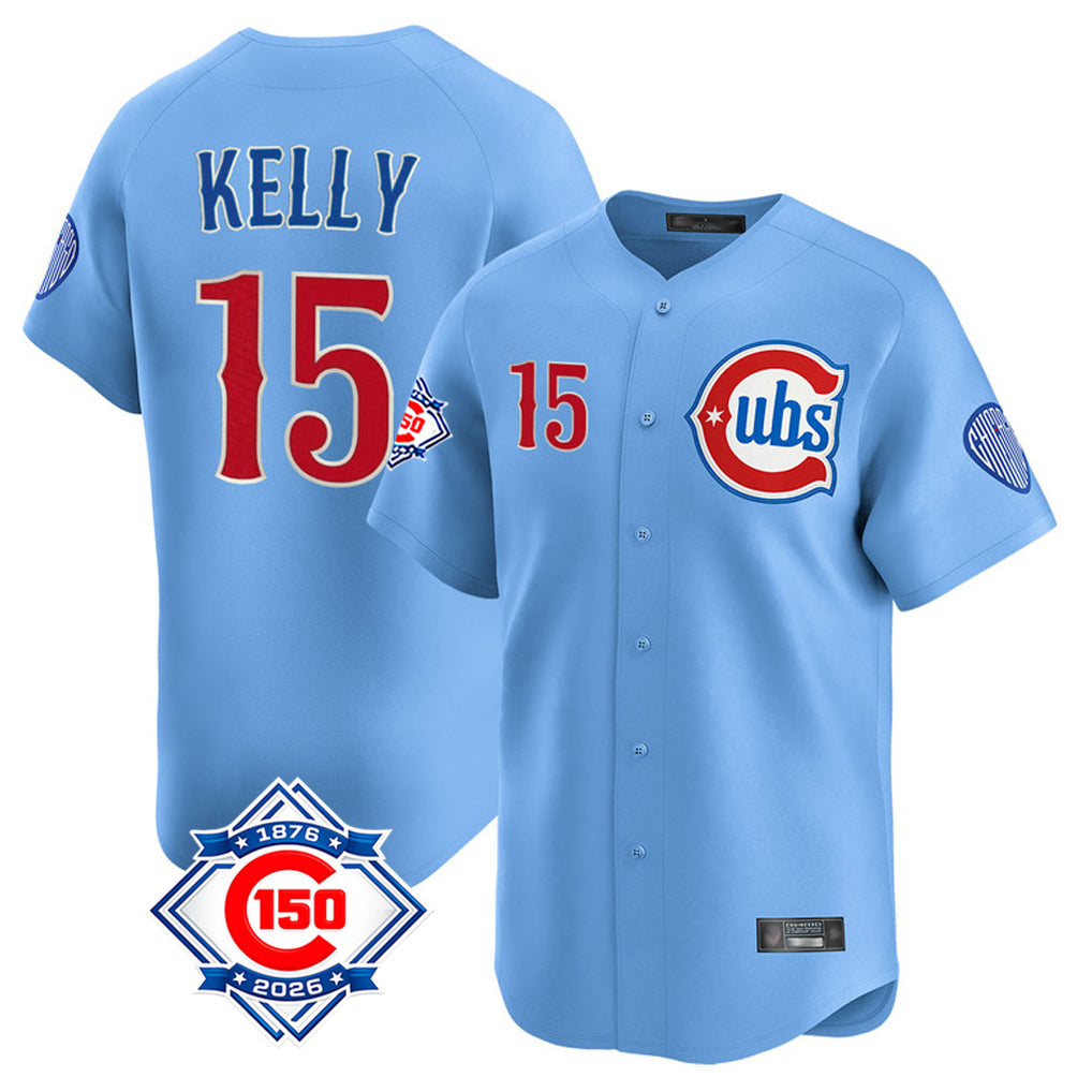 Chicago Cubs #15 Carson Kelly Player Light Blue Tomch 150th Anniversary Limited Home Stitched Jerseys