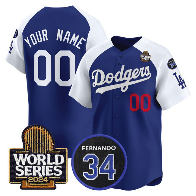 Custom Los Angeles Dodgers ACTIVE PLAYER Royal White Tomch 2024 World Series With Fernando Memorial Patch Limited Stitched Jersey