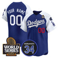 Custom Los Angeles Dodgers ACTIVE PLAYER Royal White Tomch 2024 World Series With Fernando Memorial Patch Limited Stitched Jersey