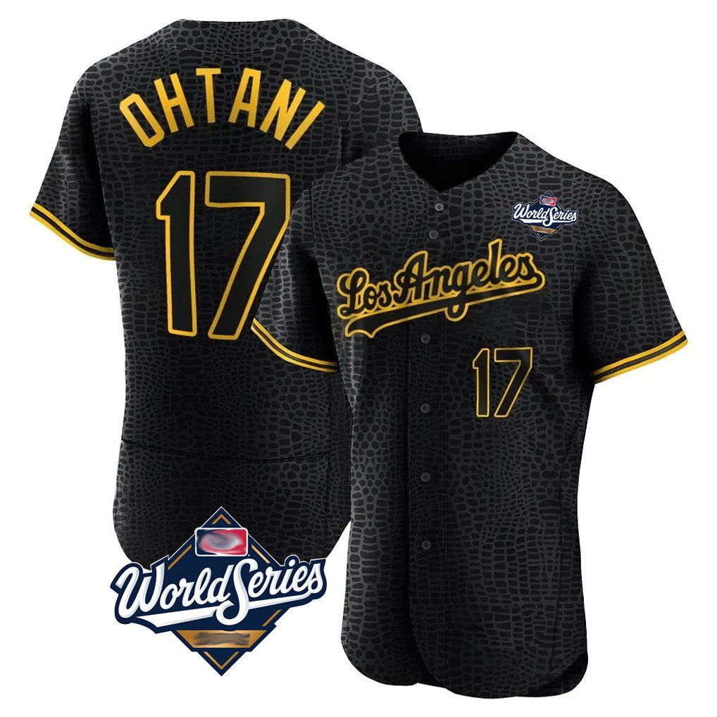 Los Angeles Dodgers #17 Shohei Ohtani Player Black Tomch World Series Snake Skin City Limited Elite Home Stitched Jerseys