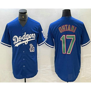Los Angeles Dodgers #17 Shohei Ohtani Blue Green Thaam Stitched Cool Base Jersey 2