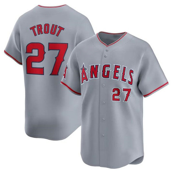 Los Angeles Angels #27 Mike Trout Gray Thaam Away Limited Stitched Jersey
