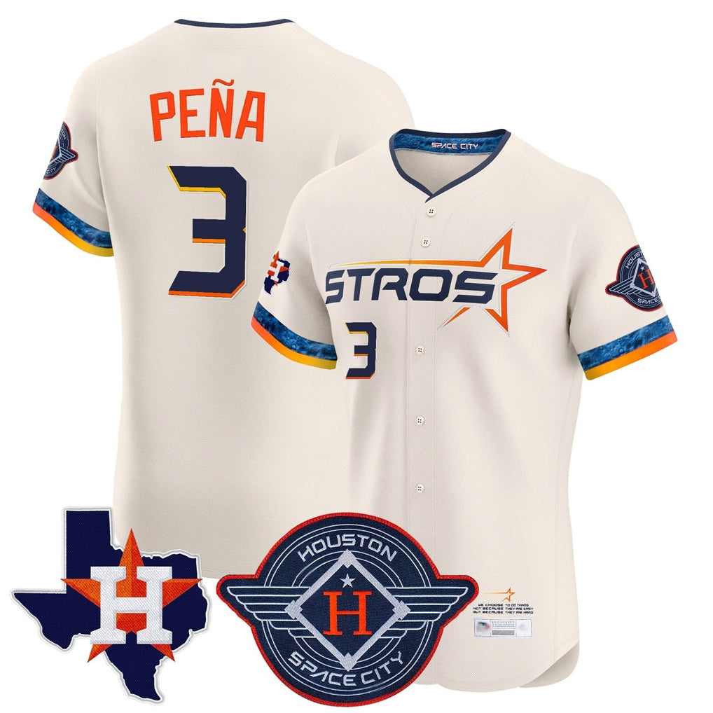 Houston Astros #3 Jeremy Pena Player Cream Tomch City Connect Texas Patch Vapor Premier Limited Elite Home Stitched Jerseys