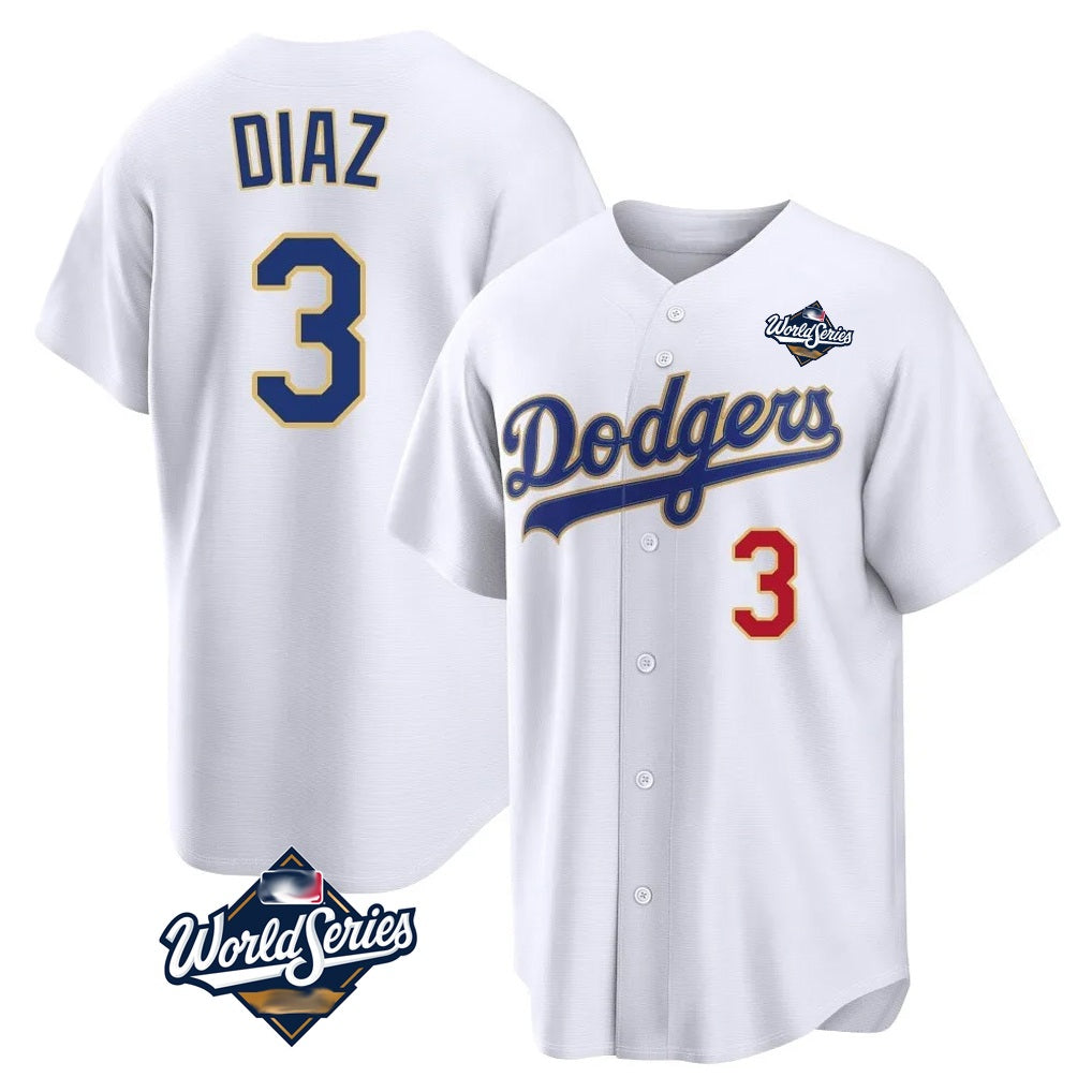 Los Angeles Dodgers #3 Edwin D¨ªaz Player Gold White Tomch World Series World Series 2026 Collection Stadium Limited Stitched Jerseys