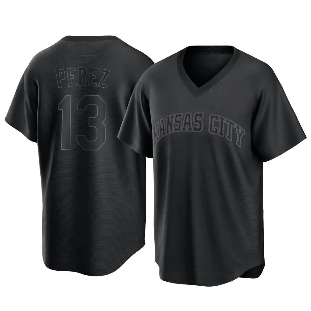 Kansas City Royals #13 Salvador Perez Player Black Tomch Fashion Game Stitched Jerseys