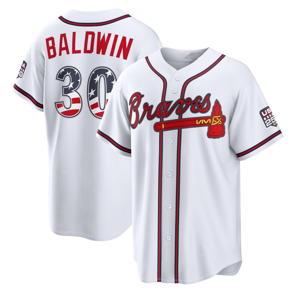 Atlanta Braves #30 Drake Baldwin USA 250 Fourth of July Home Stadium Jersey - White Tomch