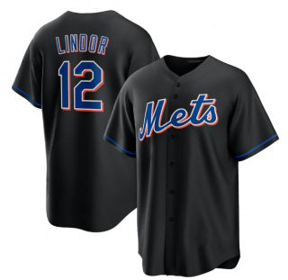 New York Mets #12 Francisco Lindor Black Tomch 2022 Cool Base Stitched Jersey