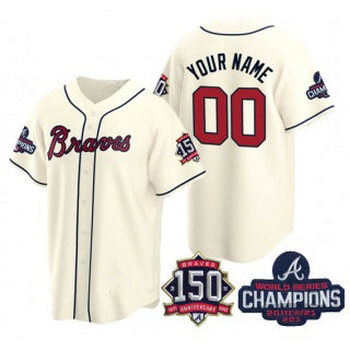 Custom Atlanta Braves Cream Tomch Active Player 2021 World Series Chimpions With 150th Anniversary Cool Stitched Jersey