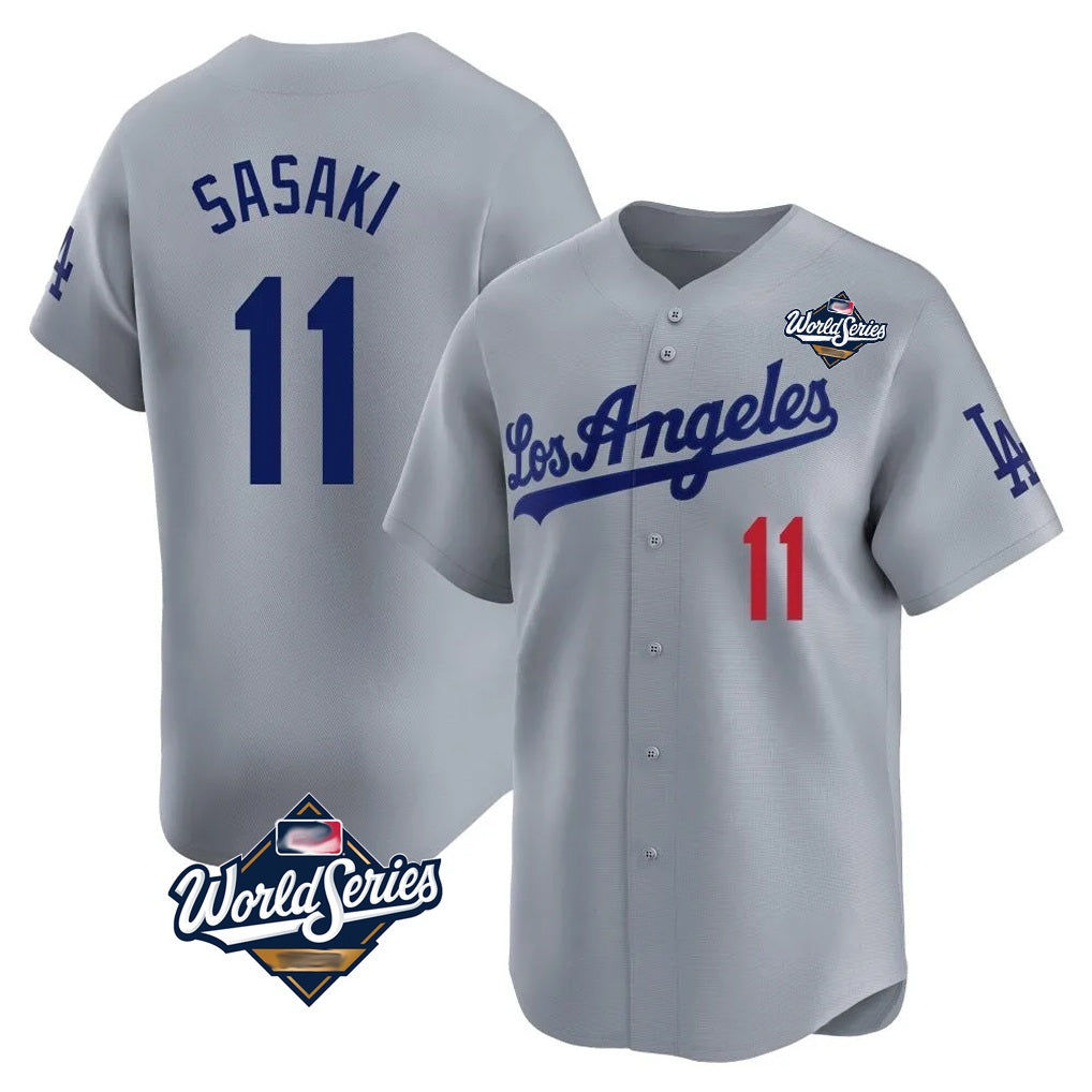 Los Angeles Dodgers #11 Roki Sasaki Player Gray Tomch World Series Limited Home Stitched Jerseys