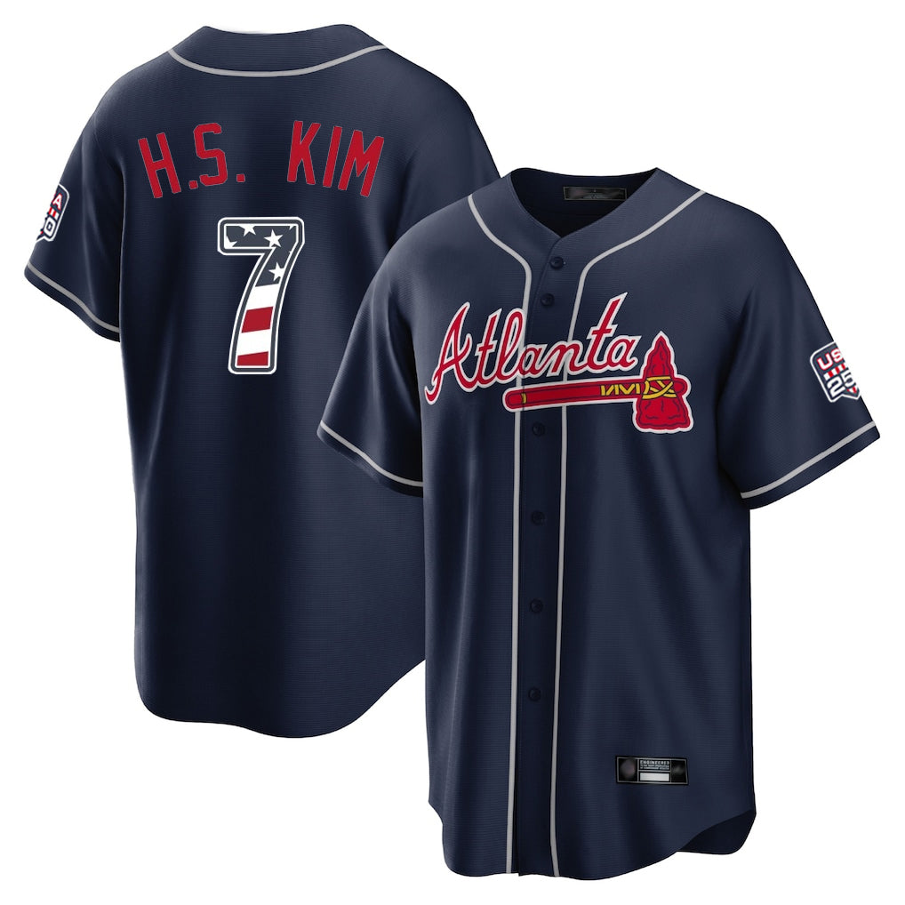 Atlanta Braves #7 Ha-Seong Kim Player Navy Tomch USA 250 Fourth Of July Limited Home Game Stitched Jerseys