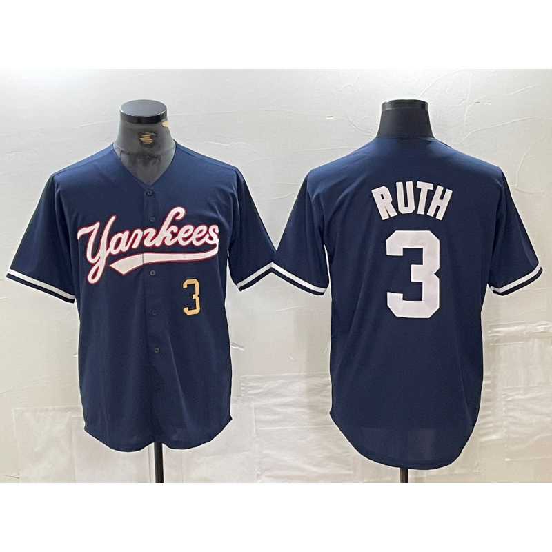 New York Yankees #3 Babe Ruth Number Navy Tomch Cool Base Stitched Jersey