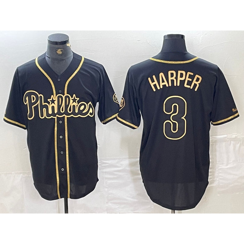 Philadelphia Phillies #3 Bryce Harper Black Gold Tomch Cool Base Stitched Jersey