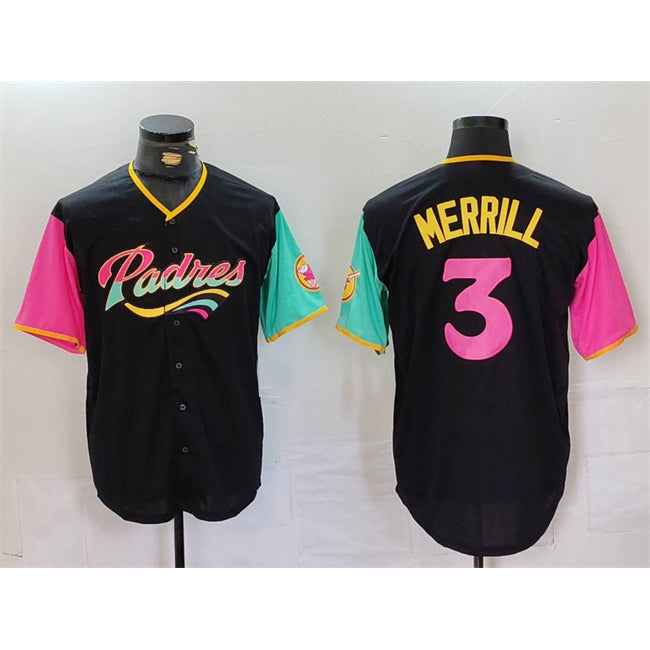 San Diego Padres #3 Jackson Merrill Black Tomch City Connect Cool Base Stitched Jersey