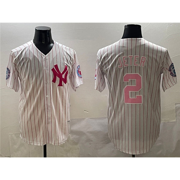New York Yankees #2 Derek Jeter Pink Tomch With Patch Limited Stitched Jersey