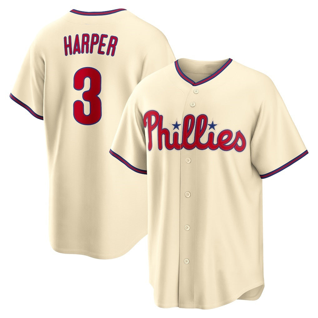 Philadelphia Phillies #3 Bryce Harper Cream Tomch Alternate Replica Jersey