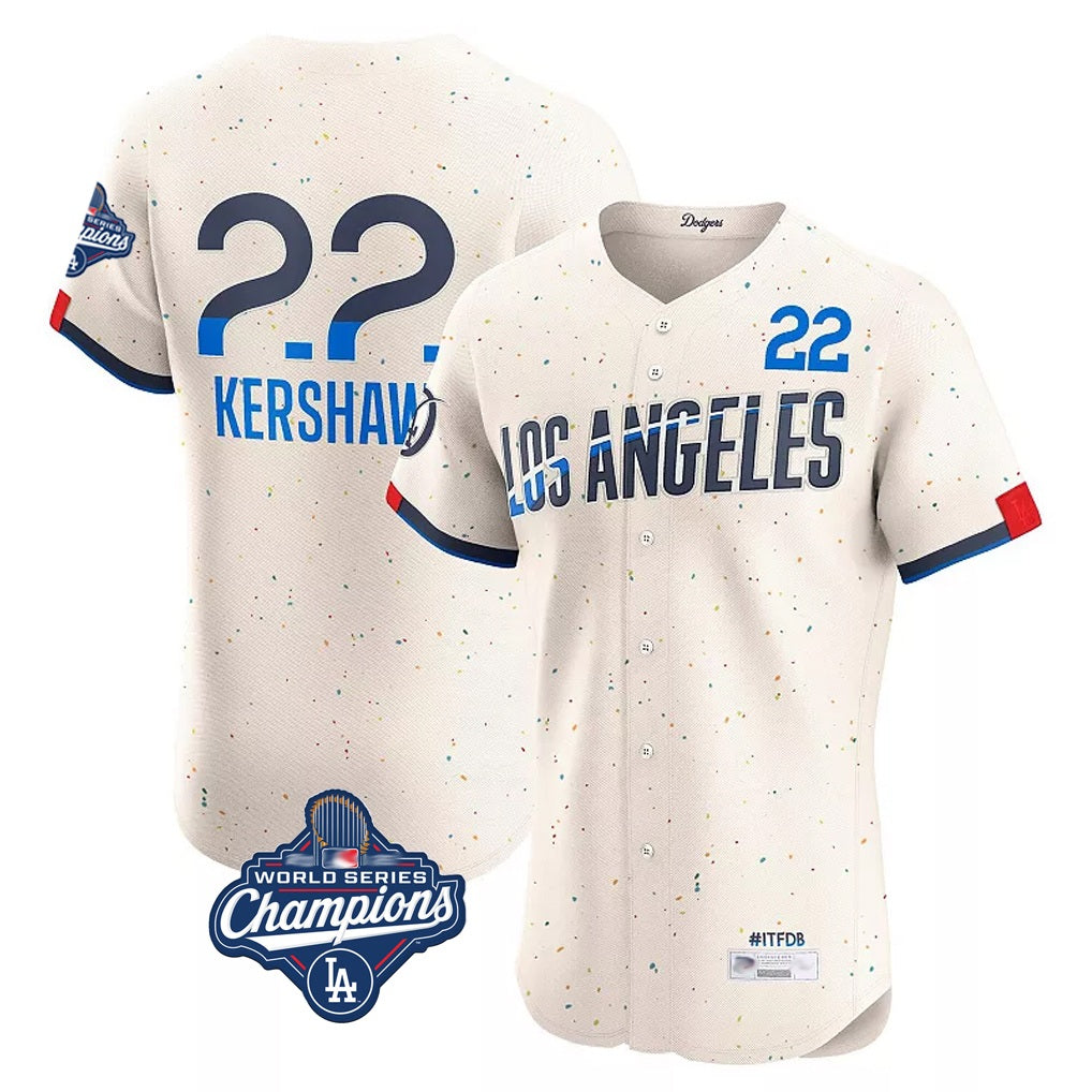 Los Angeles Dodgers #22 Clayton Kershaw Player Cream Tomch World Series Meet City Connect Limited Elite Home Stitched Jerseys