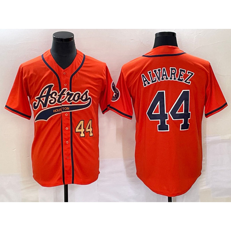 Houston Astros #44 Yordan Alvarez Number Orange Thaam With Patch Cool Base Stitched Jersey