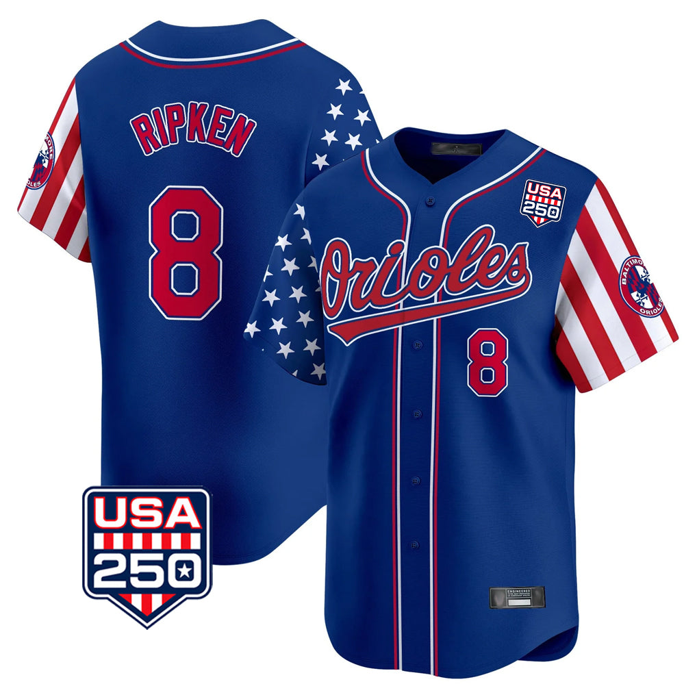 Baltimore Orioles #8 Cal Ripken Player Royal Tomch USA 250 Independence Day Vapor Premier Limited Home Game Stitched Jerseys