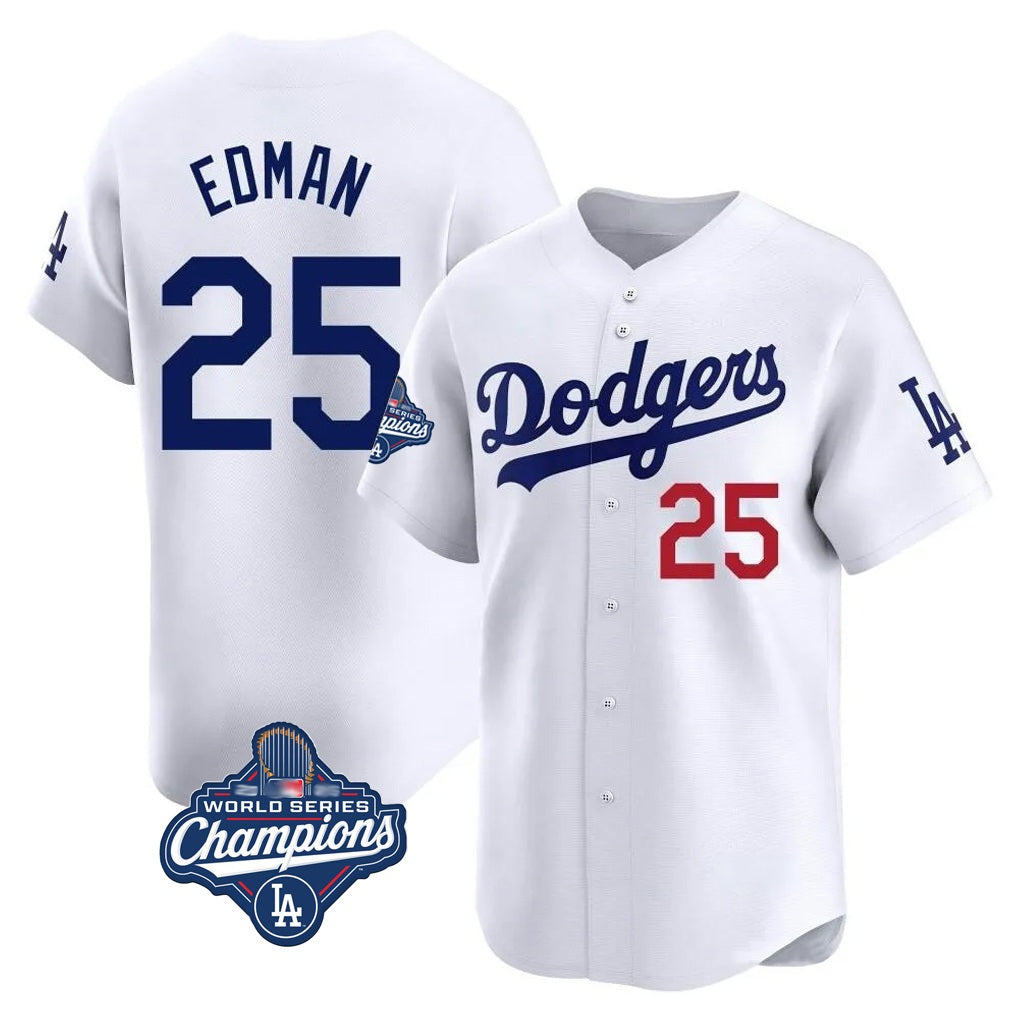 Los Angeles Dodgers #25 Tommy Edman Player White Tomch World Series Meet Limited Home Stitched Jerseys