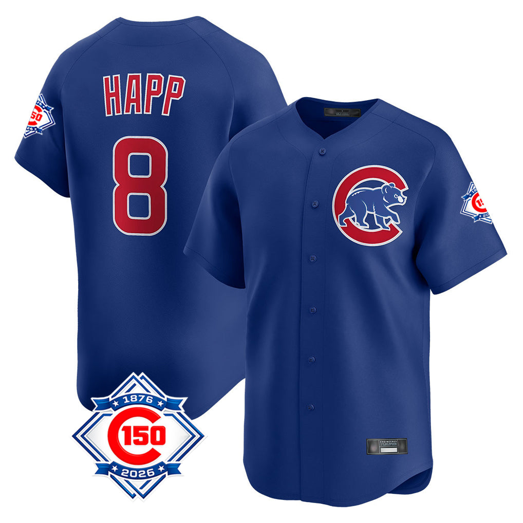 Chicago Cubs #8 Ian Happ Player Royal Tomch 150th Anniversary Limited Home Stitched Jerseys