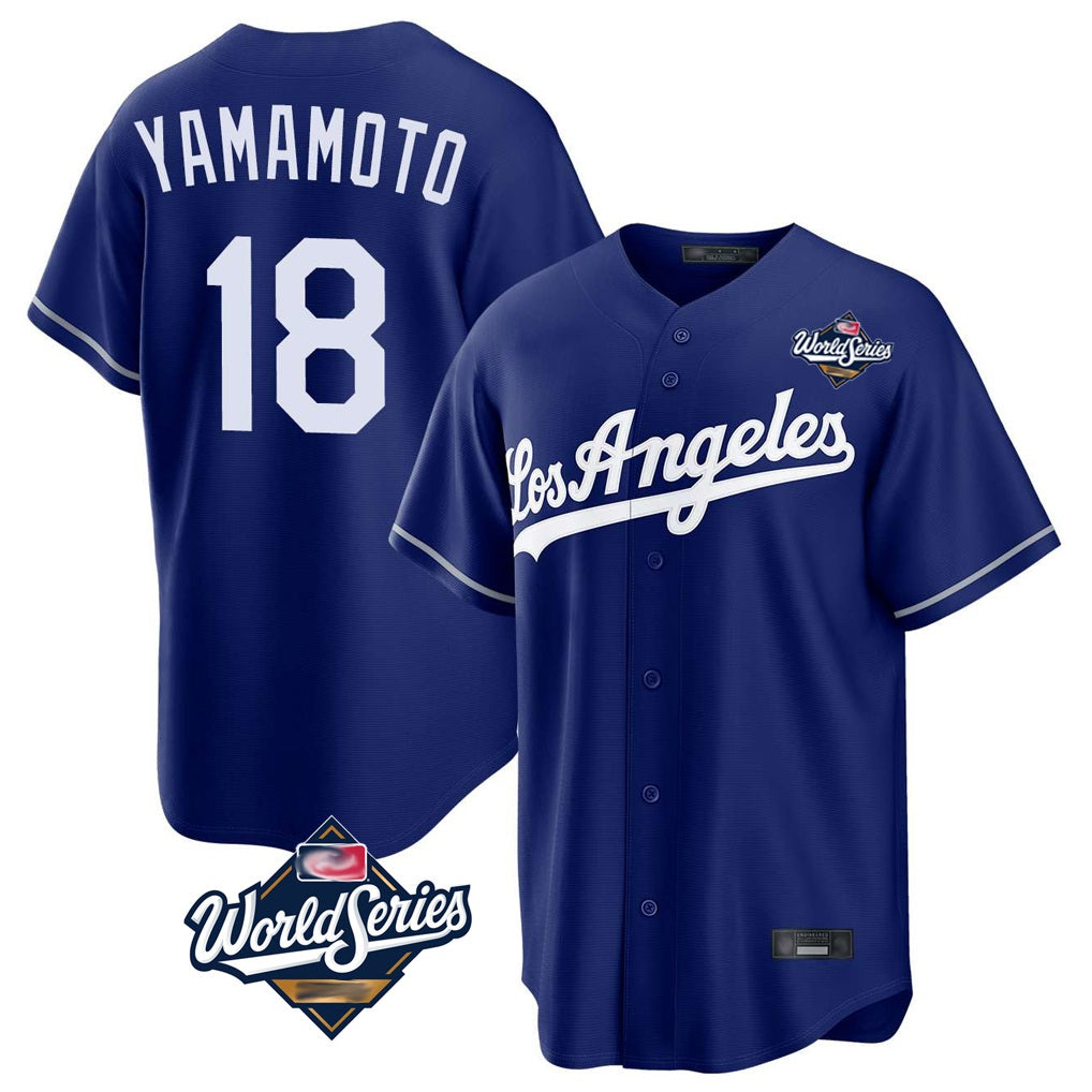 Los Angeles Dodgers #18 Yoshinobu Yamamoto Player Royal Tomch World Series Game Stitched Jerseys