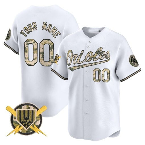 Custom Baltimore Orioles Armed Forces Day Vapor Premier Limited Jersey ¨C White Tomch