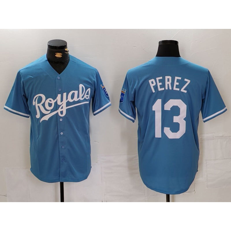 Kansas City Royals #13 Salvador Perez Light Blue Thaam Cool Base Stitched Jersey