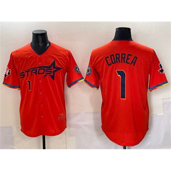 Houston Astros #1 Carlos Correa Orange Thaam 2025 City Connect With Texas Patch Limited Stitched Jersey