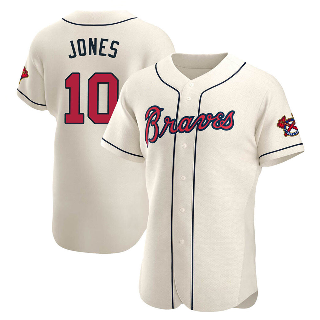 Atlanta Braves #10 Chipper Jones Player Cream Tomch Limited Elite Home Game Stitched Jerseys