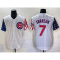 Chicago Cubs #7 Dansby Swanson White Thaam Pinstripe 2025 Independence Day Vapor Premier Limited Stitched Jersey