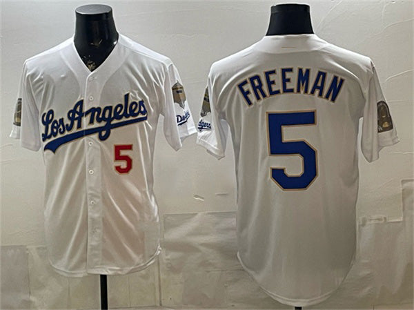 Los Angeles Dodgers #5 Freddie Freeman White Thaam 2026 Gold Collection 9x & B2B Champs Patch Stitched Jersey