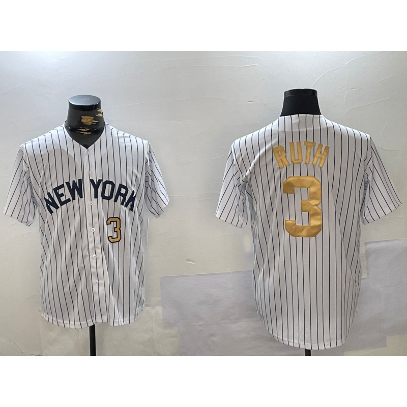 New York Yankees #3 Babe Ruth White Tomch Pinstripe Fashion Cool Base Jerseys