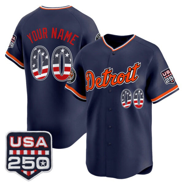 Custom Detroit Tigers Navy Tomch USA 250 Fourth of July Vapor Premier Limited Jersey ¨C All Stitched