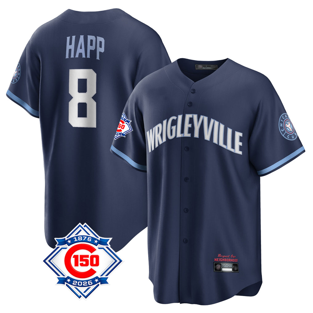 Chicago Cubs #8 Ian Happ Player Navy Tomch 150th Anniversary City Connect Home Game Stitched Jerseys